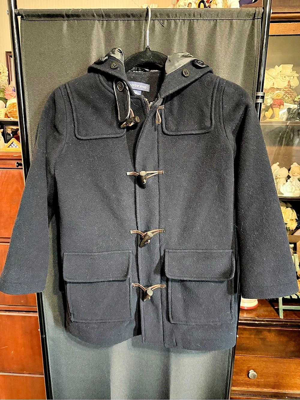 Lands' End Wool Blend Hooded Toggle Coat Size 6X/7